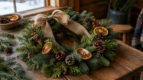 Une couronne de Noël en sapinage