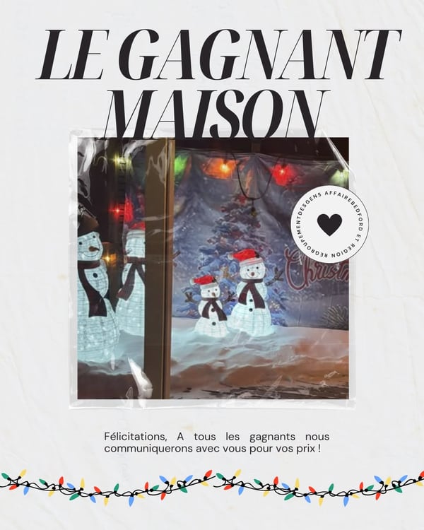 Le gagnant Maison 2025 : des bonshommes de neige lumineux devant une toile de Noël
